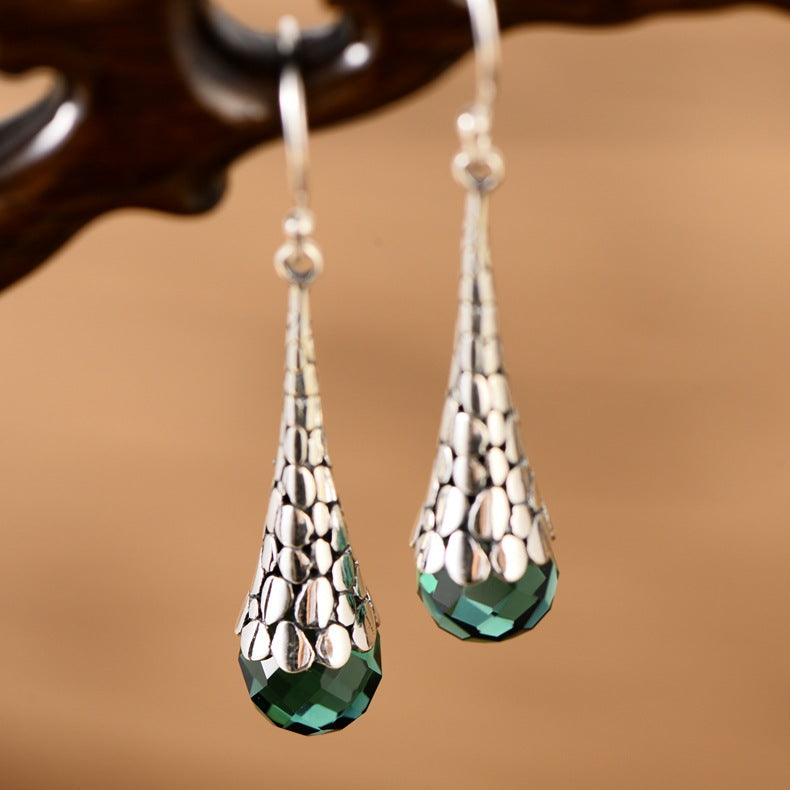 S925 Sterling Silver Green Drop Earrings