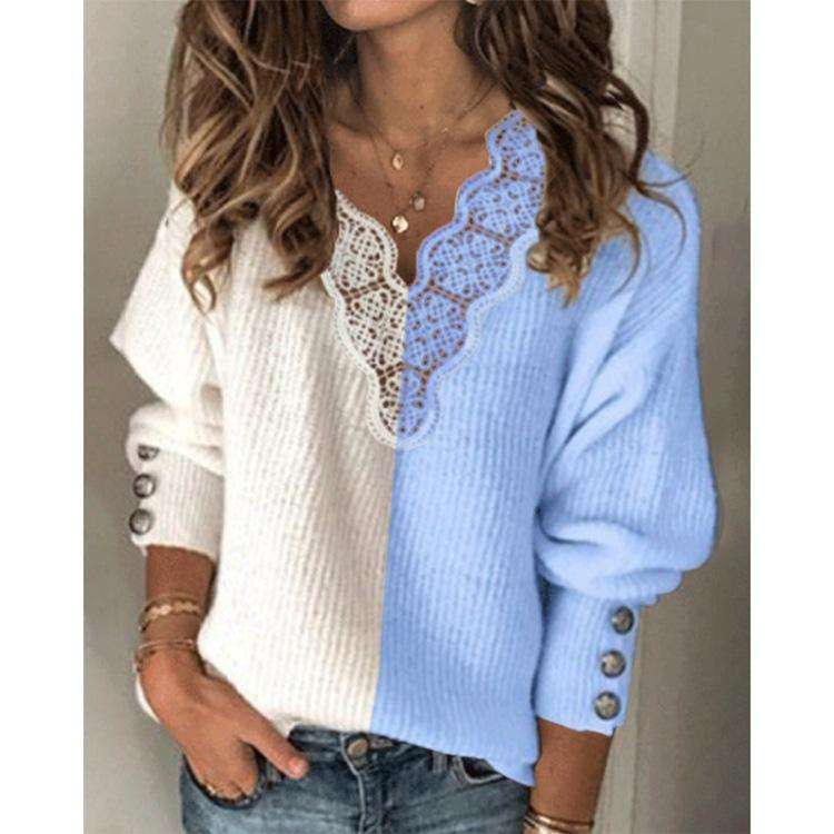 Solid V-neck Loose Long Sleeve Sweater - Two Colors
