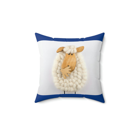 Sheep Pillow Case - Navy Blue and White Colors - Faux Suede Square Pillow Case