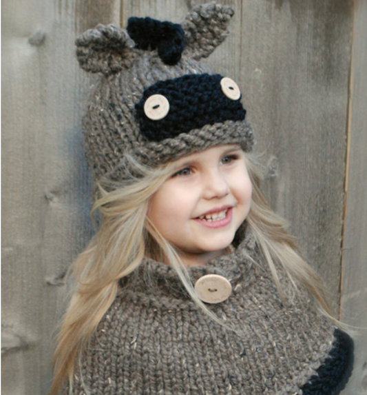 New children's hat European and American small animal Hummer hat bib two-piece autumn and winter big children's wool hat