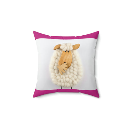 Sheep Pillow Case - Hot Pink and White Colors - Faux Suede Square Pillow Case