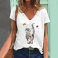 Cat Love V-neck - Cotton short sleeve top
