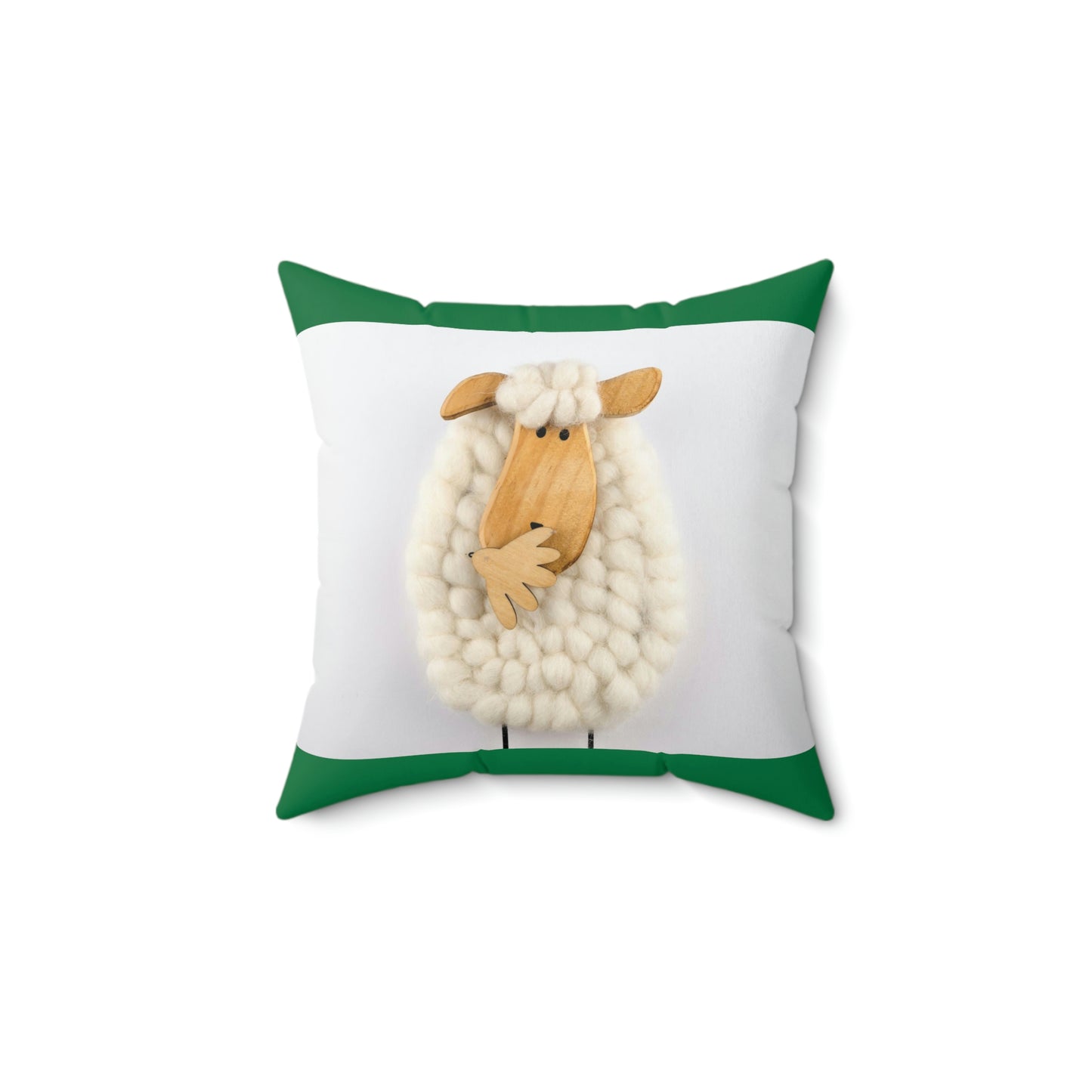 Sheep Pillow Case - Dark Green and White Colors - Faux Suede Square Pillow Case