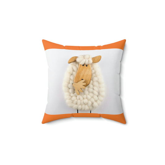 Sheep Pillow Case - Soft Orange and White Colors - Faux Suede Square Pillow Case