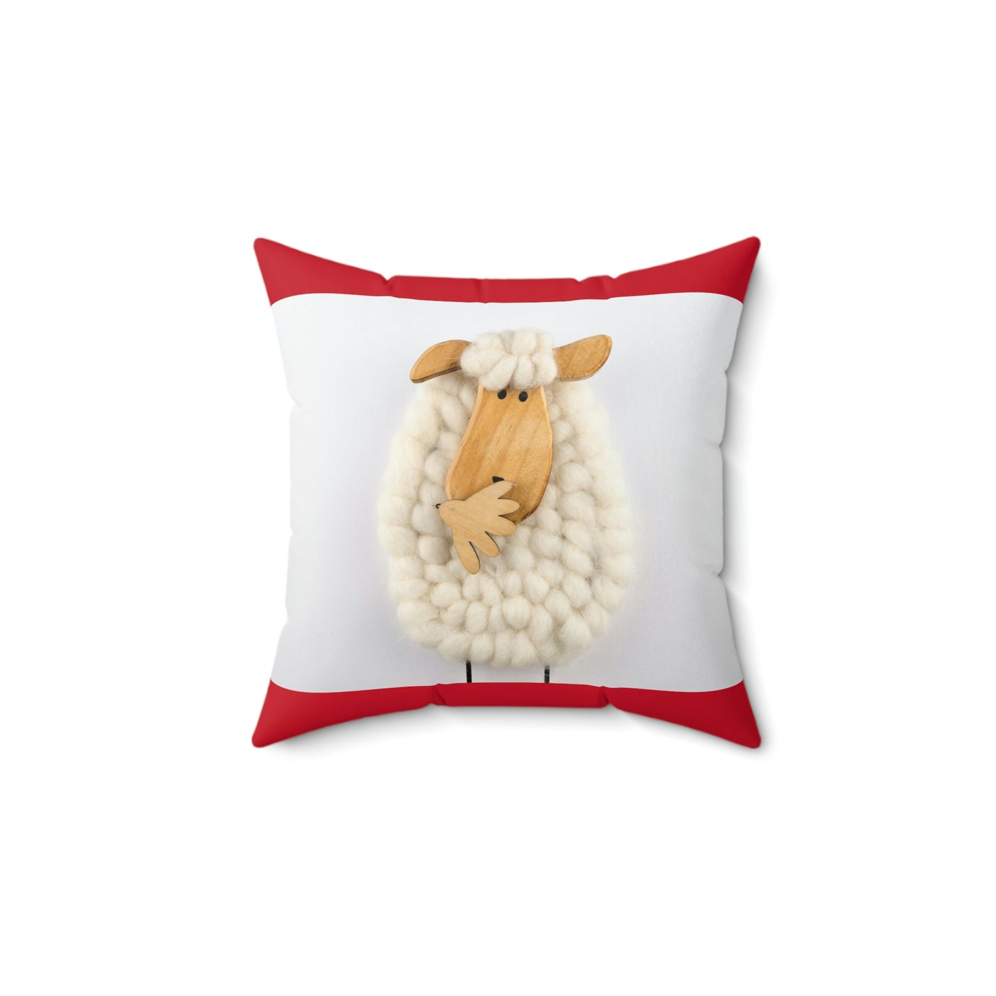 Sheep Pillow Case - Red and White Colors - Faux Suede Square Pillow Case
