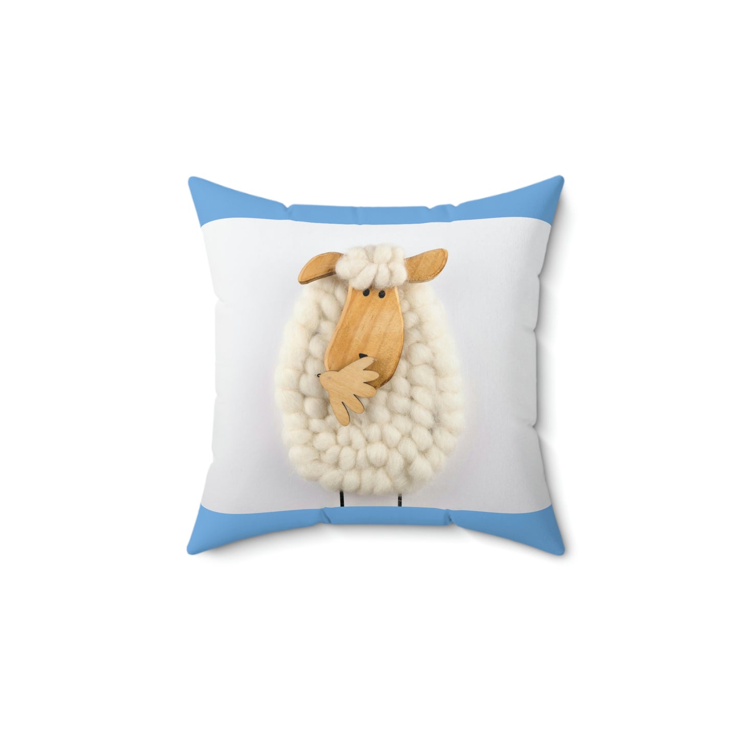 Sheep Pillow Case - Light Blue and White Colors - Faux Suede Square Pillow Case