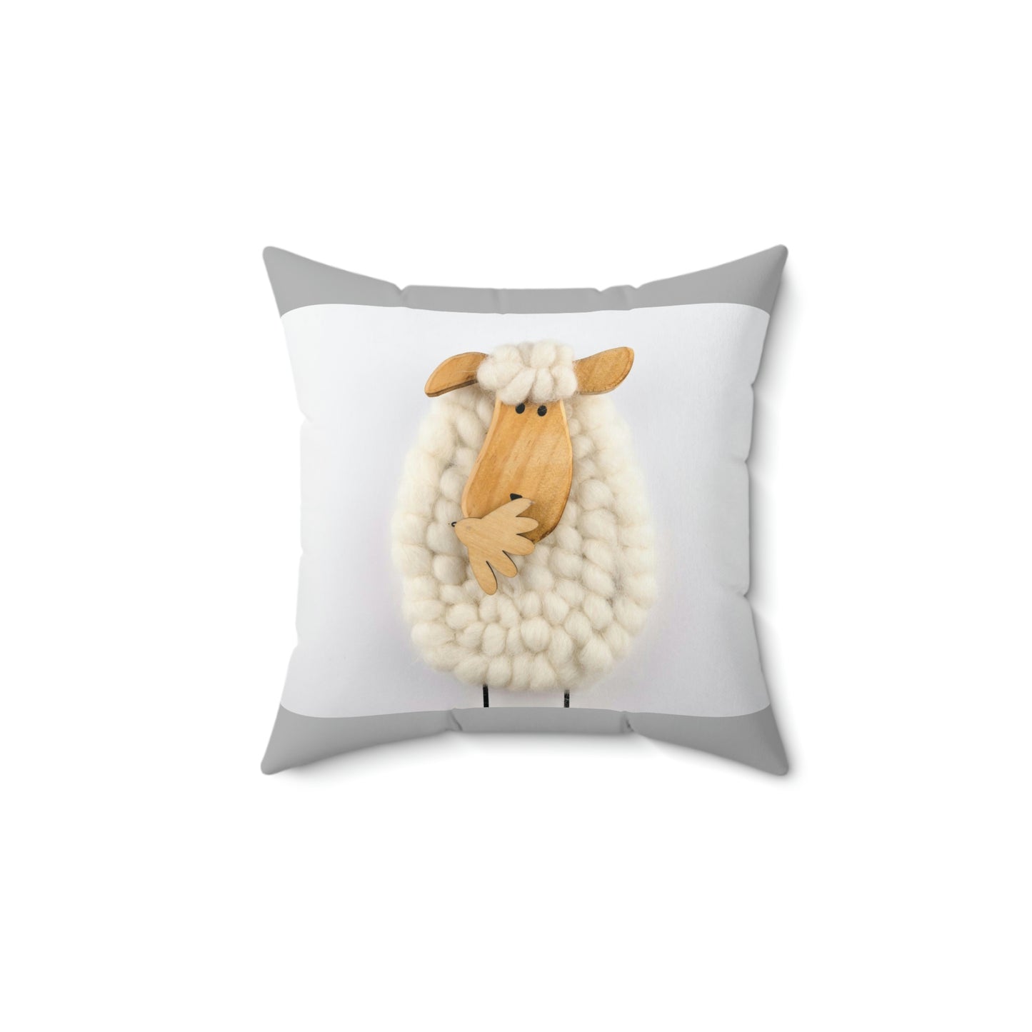 Sheep Pillow Case - Light Gray and White Colors - Faux Suede Square Pillow Case