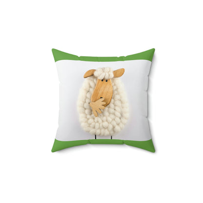 Sheep Pillow Case - Lime Green and White Colors - Faux Suede Square Pillow Case
