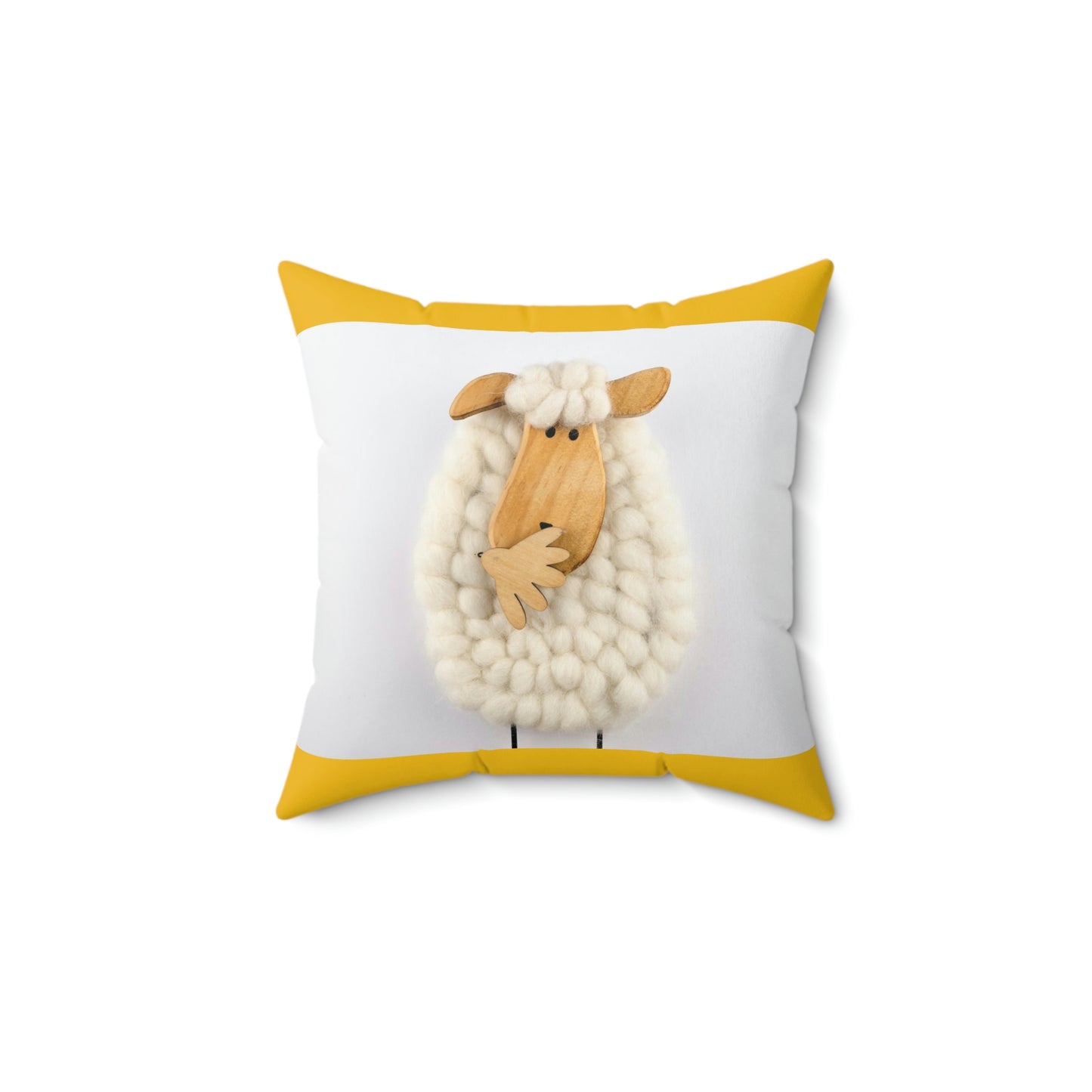 Sheep Pillow Case - Bright Yellow and White Colors - Faux Suede Square Pillow Case