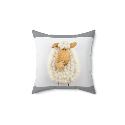 Sheep Pillow Case - Gray and White Colors - Faux Suede Square Pillow Case
