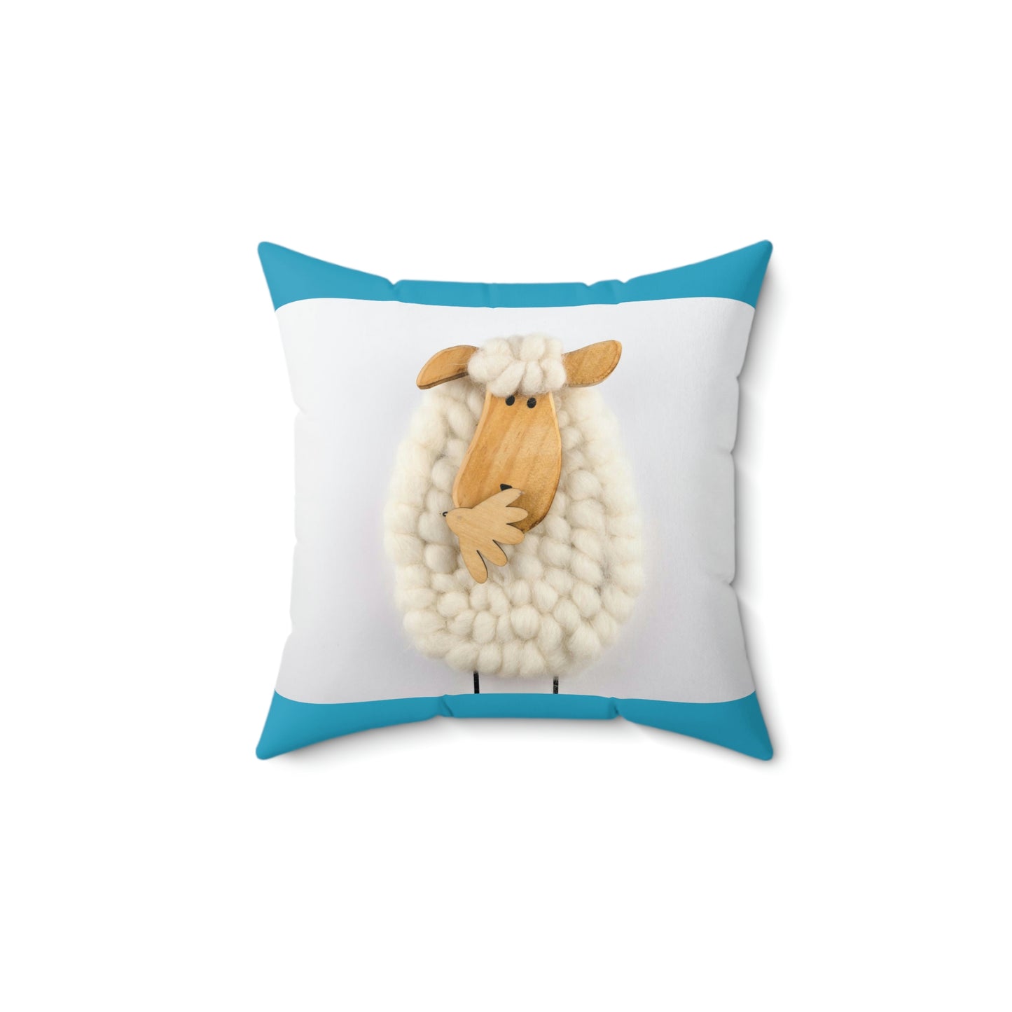 Sheep Pillow Case - Sky Blue and White Colors - Faux Suede Square Pillow Case