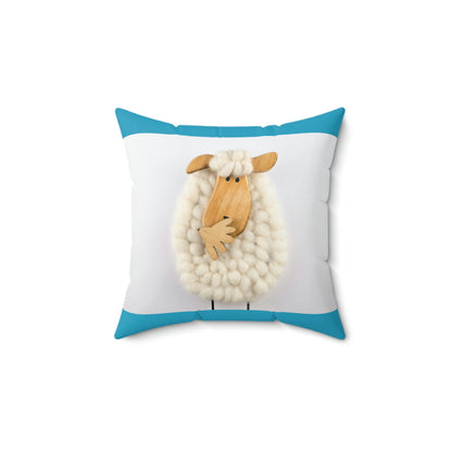 Sheep Pillow Case - Sky Blue and White Colors - Faux Suede Square Pillow Case