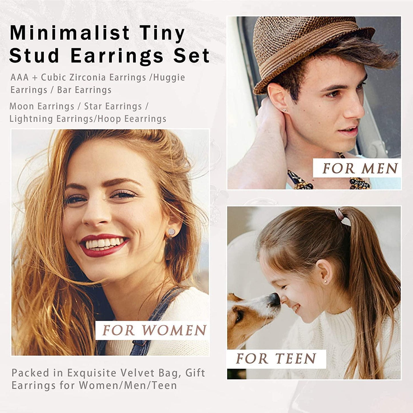 8 Pairs Stainless Stud Earrings Set for Women  / Girls Hoop Earrings CZ Cartilage Helix Ear Piercing