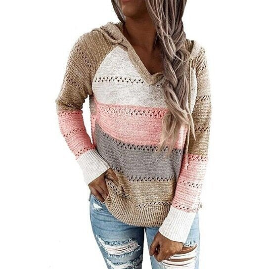 Cozy Striped Hooded Sweater, XS-2XL
