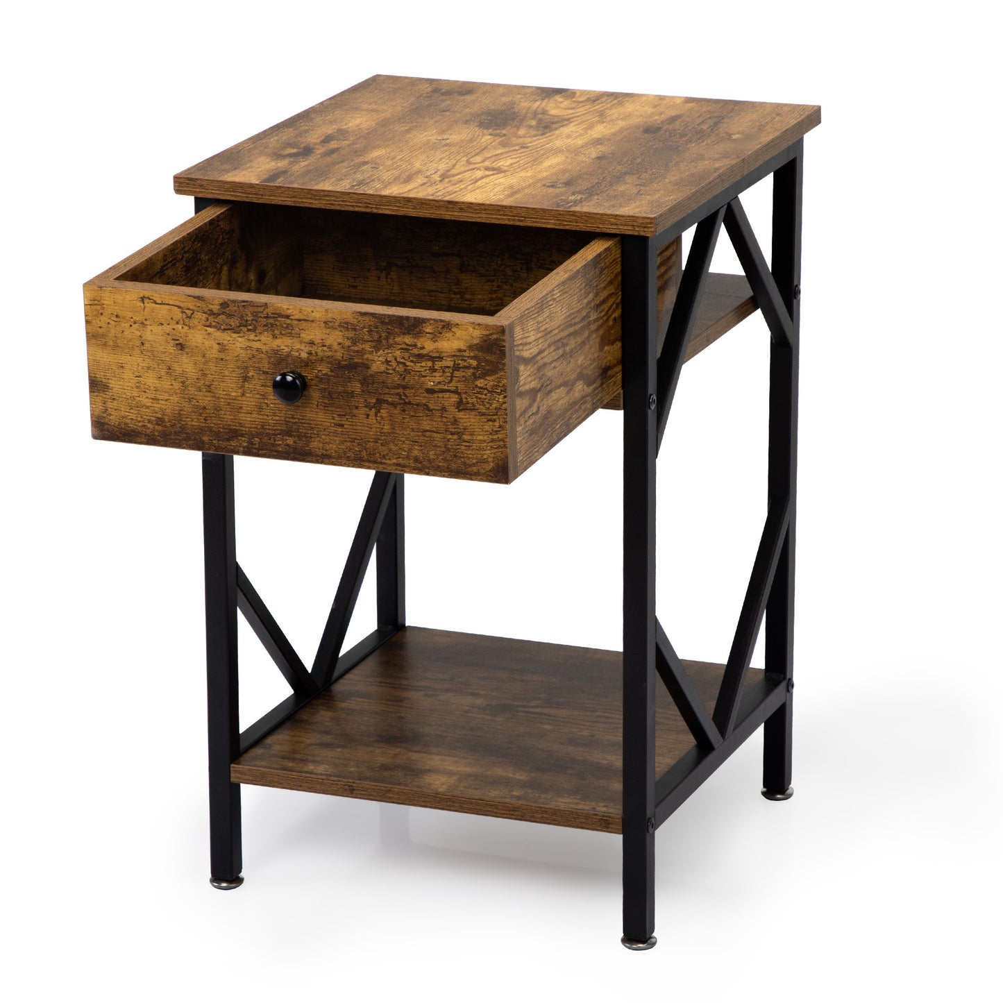 Set of 2 Nightstand Industrial End Tables,